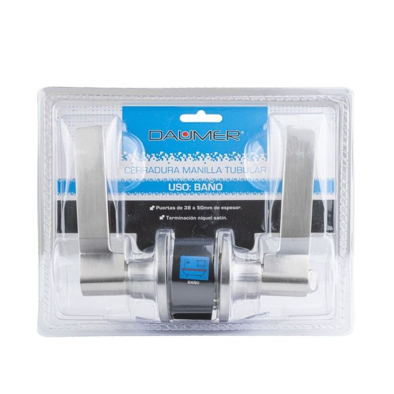 Cerradura Manilla Tubular Baño B900 Níquel Satinado Daumer-0