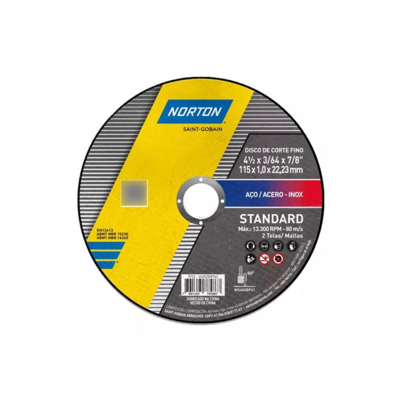 Disco de Corte Acero Inoxidable Standard 4.1/2" / 115 x 1.0 mm - Norton-0