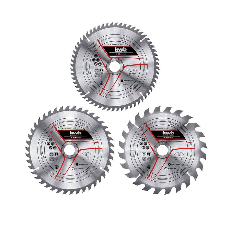 Set de 3 Discos de sierra circular 250mm x 30mm 24 / 42 / 60 dientes - KWB-0