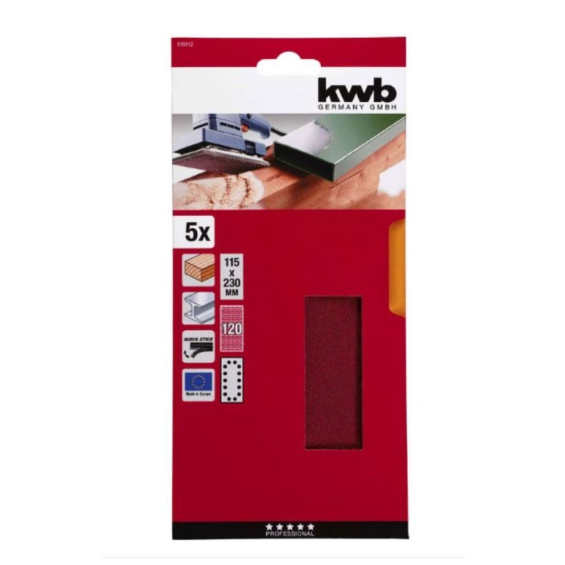 Lija velcro 115x230mm 5un. Grano 120 KWB-0