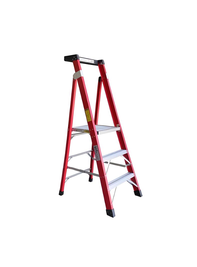 Escalera Tipo Tijera de Fibra / Aluminio con plataforma Certificada 3 peldaños - Toolmax-0