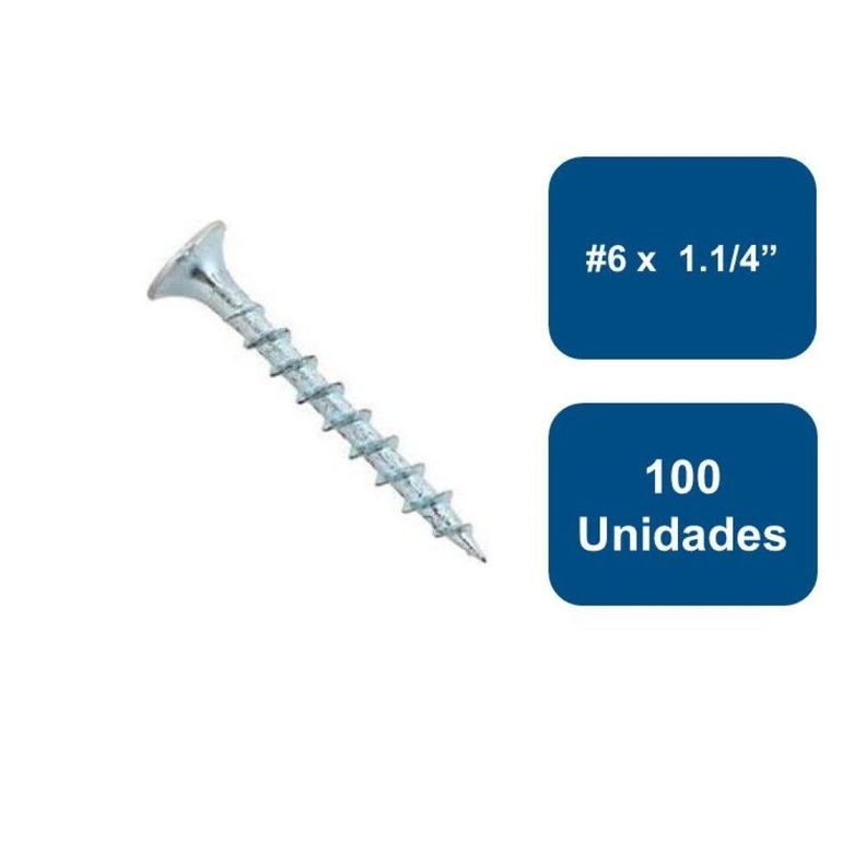 Tornillo Yeso Cartón Zincado Hilo Fino #6 X 1.1/4  100un-0