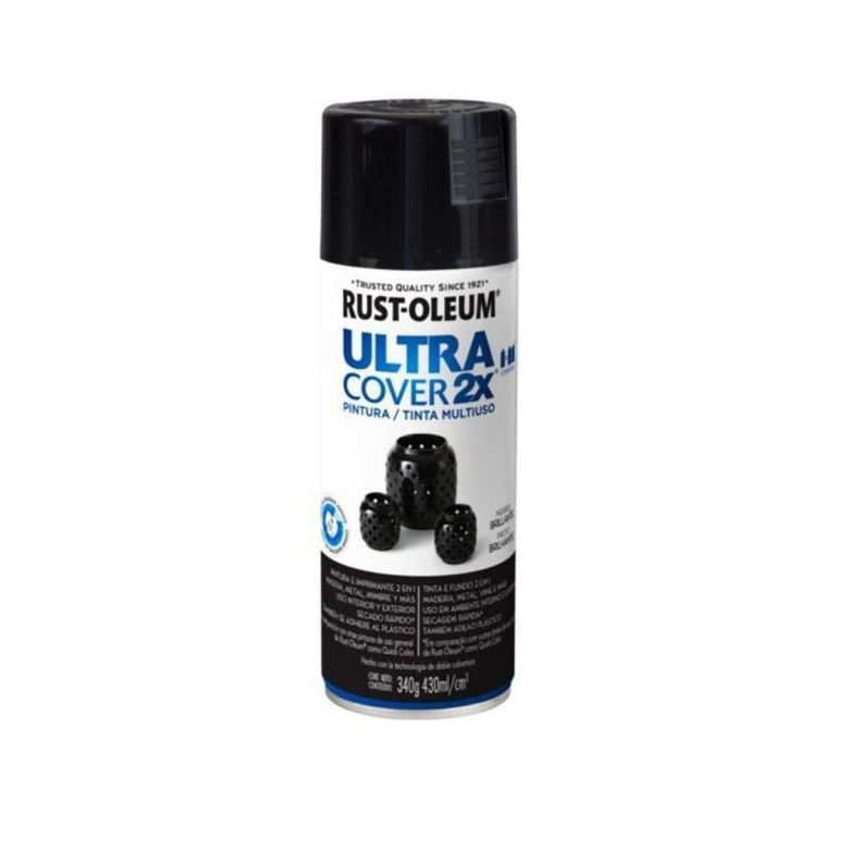 Spray Aerosol Ultra Cover 2x Negro Brillante Rust Oleum-0