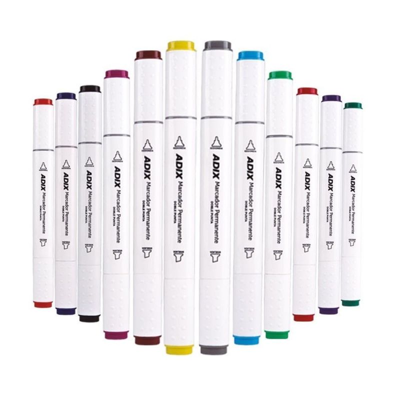 Set De Marcadores Permanentes Doble Punta 12 Colores Afix-0