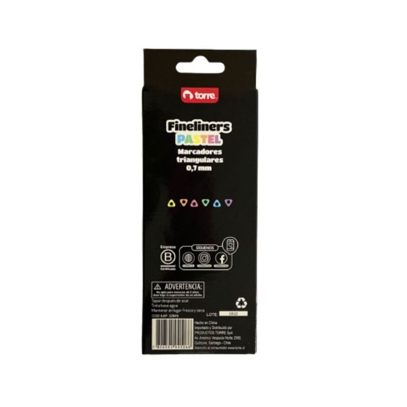 Set de fineliners 0.7mm pastel 6 colores Torre-1