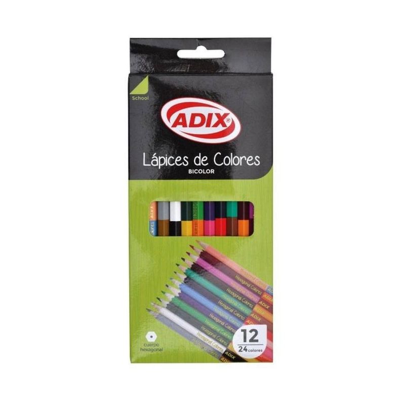 Lápices De Madera Bicolor Hexagonal 12un / 24 Colores Adix-0