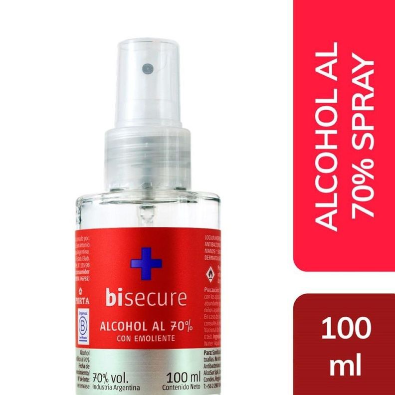 Bisecure Alcohol 70% Con Emoliente 100ml Con Pulverizador-0