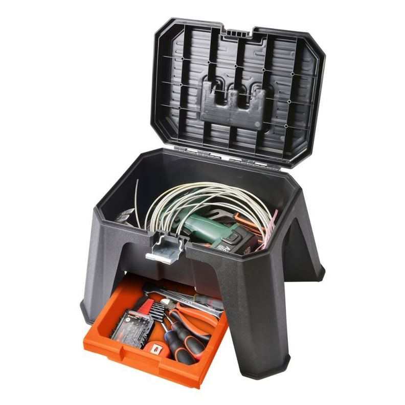 Taburete con cajon organizador y asa  120kg Tactix-1