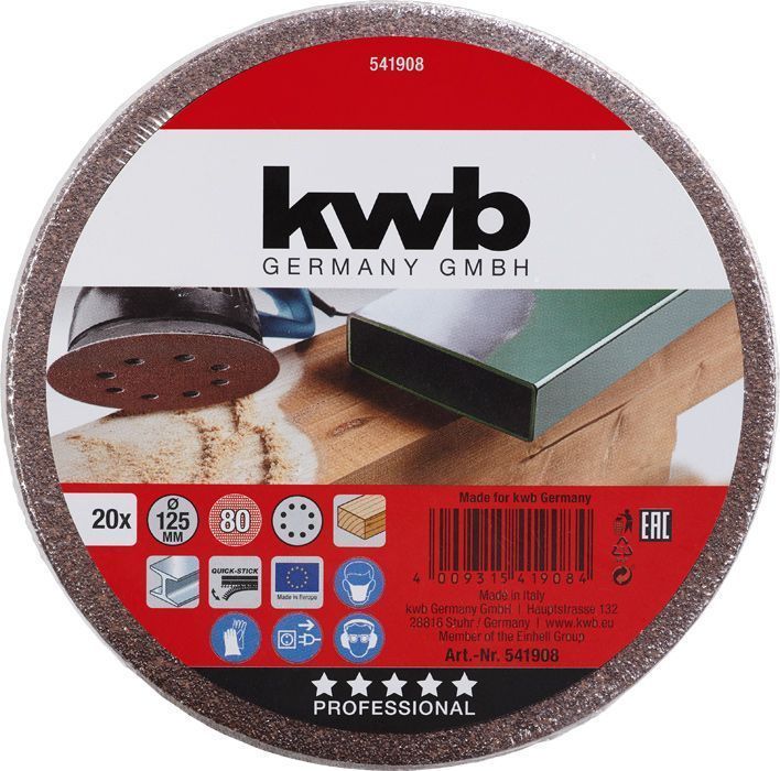 Discos Lijas Velcro 8 Perforaciones 5  Grano 60 20un. Kwb-1