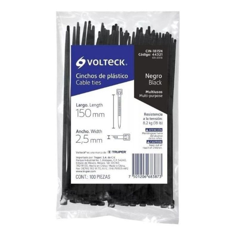 Amarras Plásticas Negra 2.5x150mm 100un Volteck-0