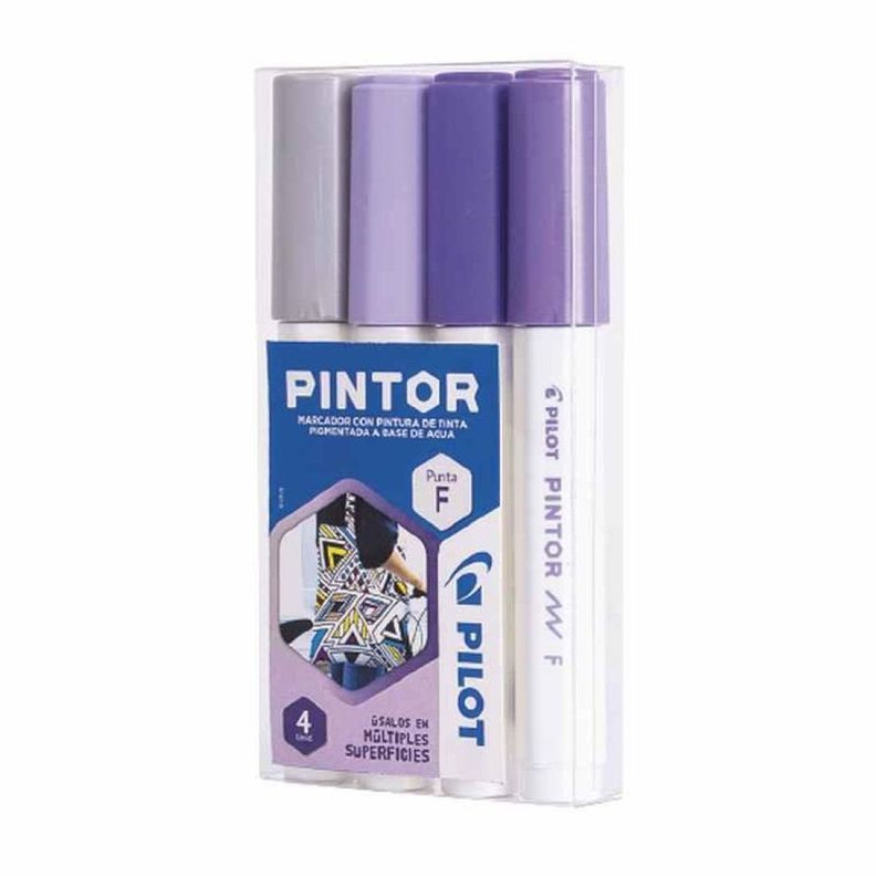 Set Marcador Pintor Fino 4un Plateado Y Violetas Pilot-0