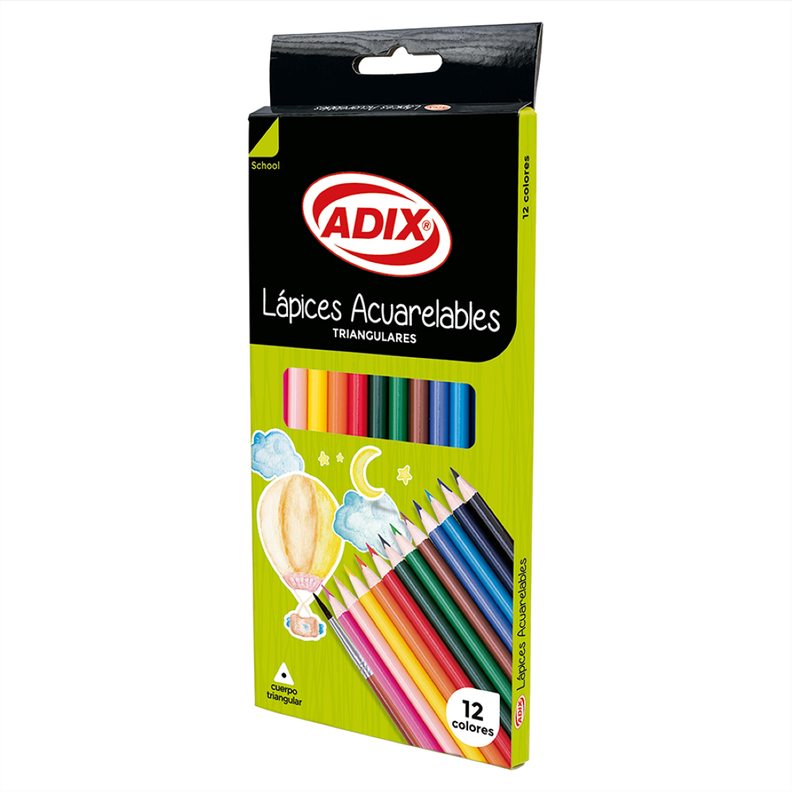 Lápices De Madera Triangular Acuarelable 12 Colores Adix-0