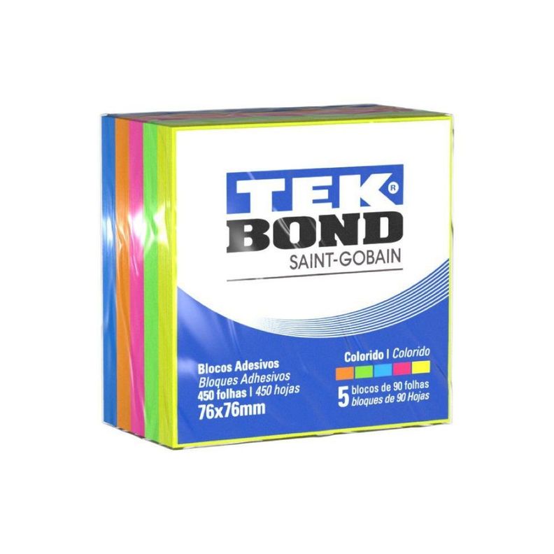 Notas Adhesivas 5 Colores - 76x76mm 450 Hojas Tekbond-0