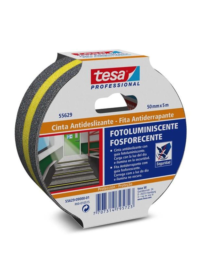 Cinta Antideslizante 50mm x 5 mts Negro/Fosforescente tesa-0