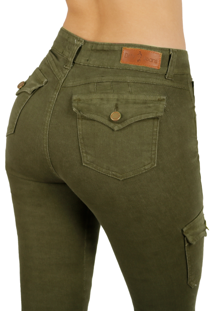Jeans Cargo Pitillo Verde Mujer-3