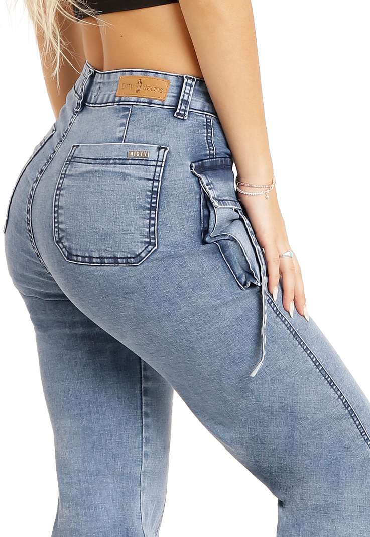 Jeans Cargo Elasticado Celeste Mujer-3