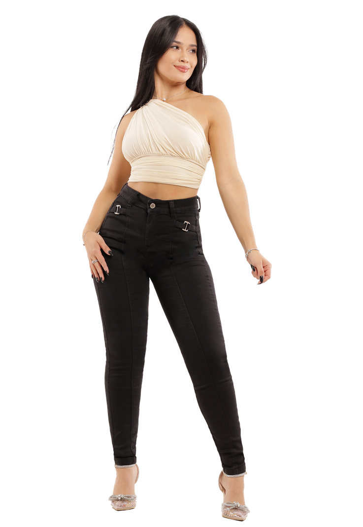 Jeans Pitillo Elasticado Negro Mujer Dirty-0