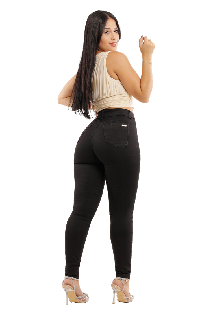 Jeans Pitillo Elasticado Negro Mujer Dirty-1