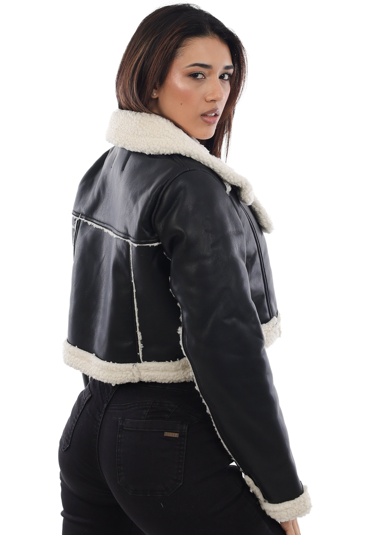 CHAQUETA MUJER ECO CUERO Y CHIPORRO CH3603N-1