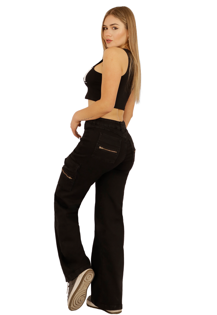 JEANS CARGO NEGRO MUJER JE3705N-1