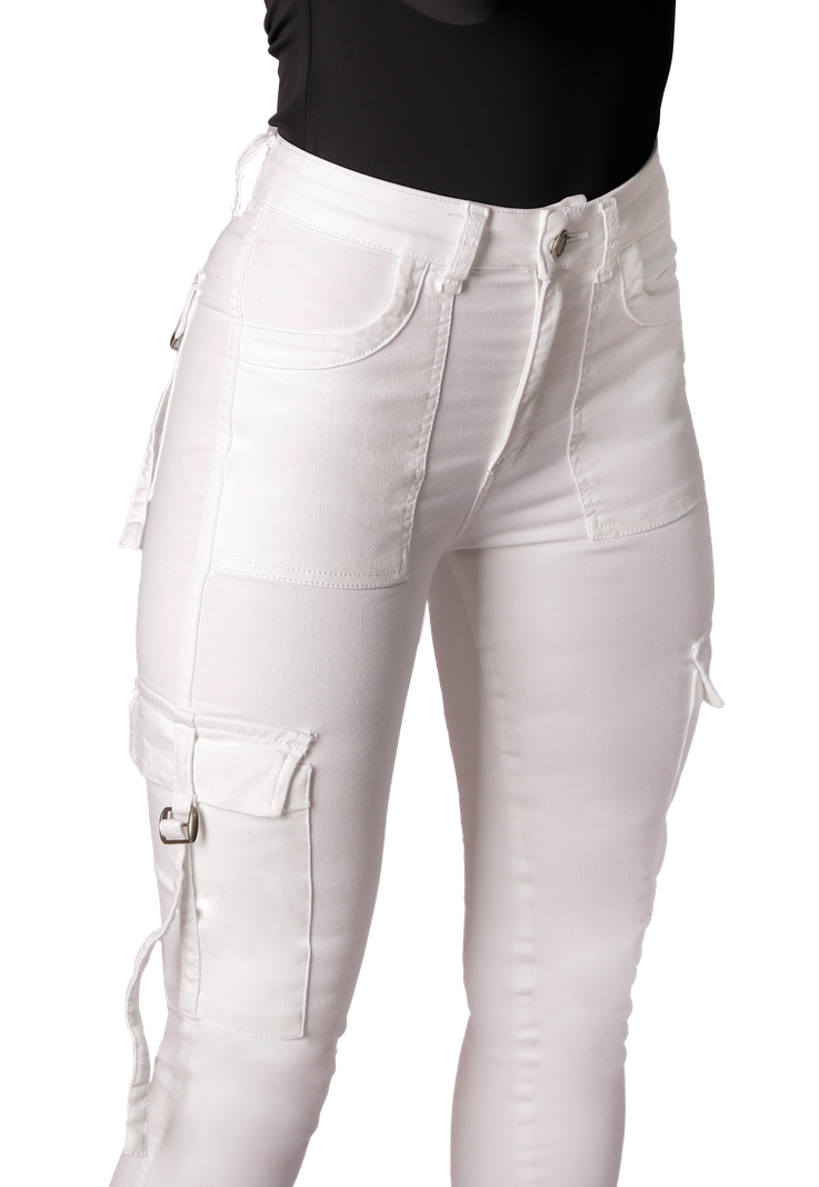 Jeans cargo Pitillo Blanco De Mujer-2