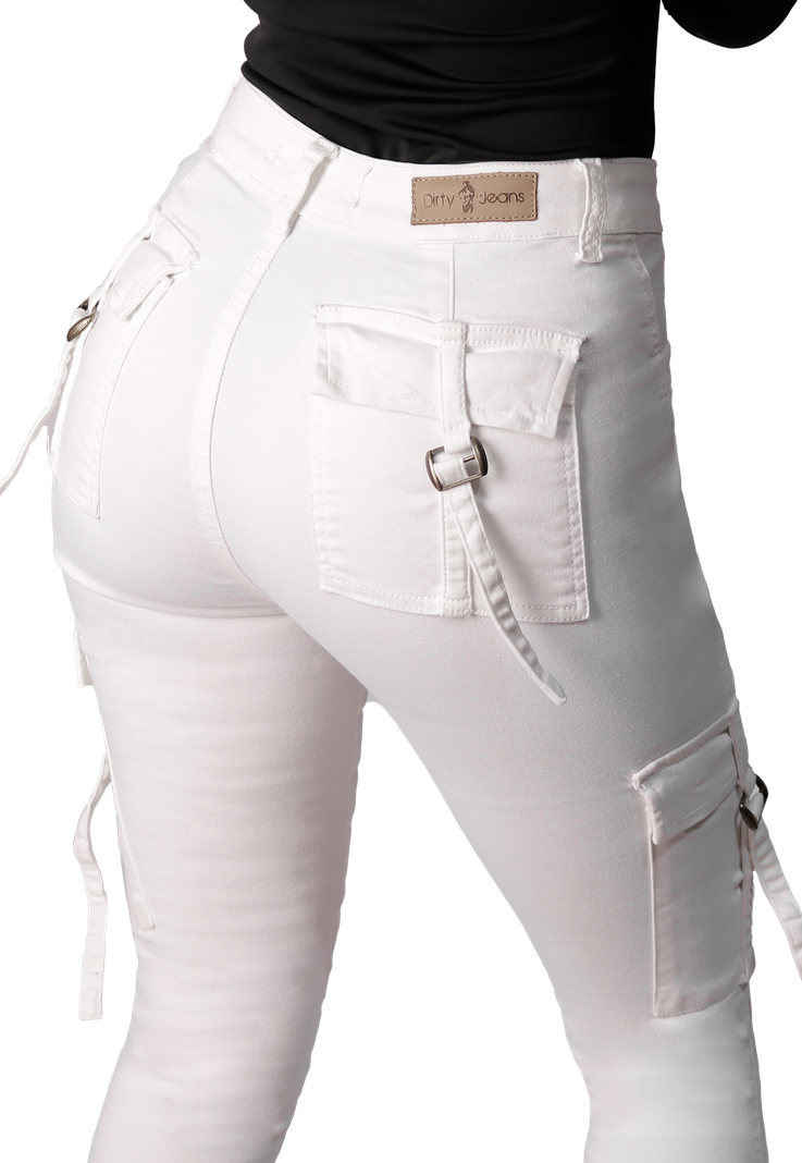 Jeans cargo Pitillo Blanco De Mujer-3