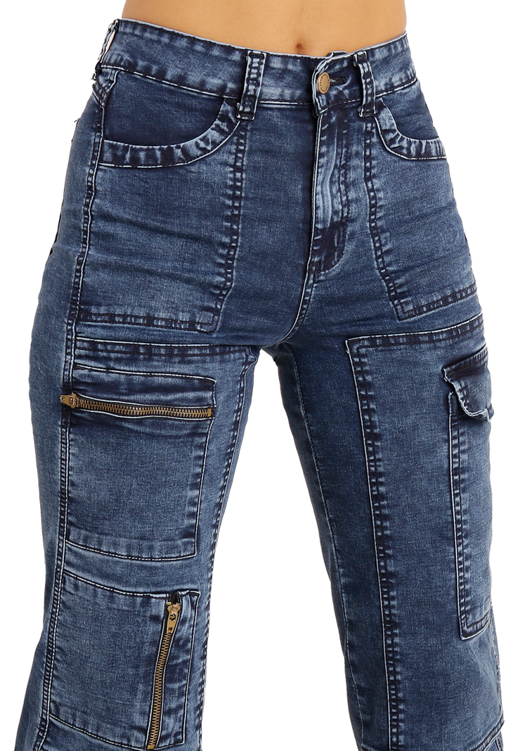 Jeans Cargo con doble bolsillo con cierre Azul Mujer-2