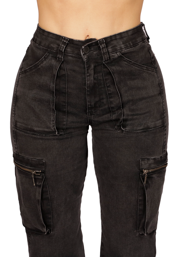 Jeans Cargo Negro Mujer-2