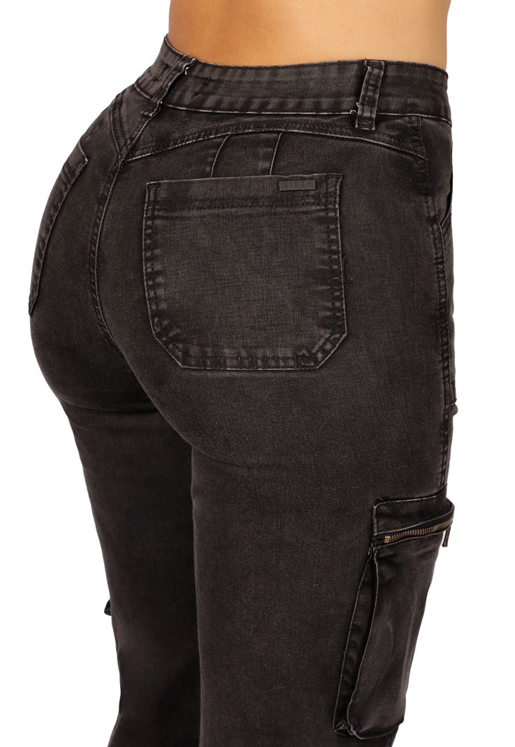 Jeans Cargo Negro Mujer-3