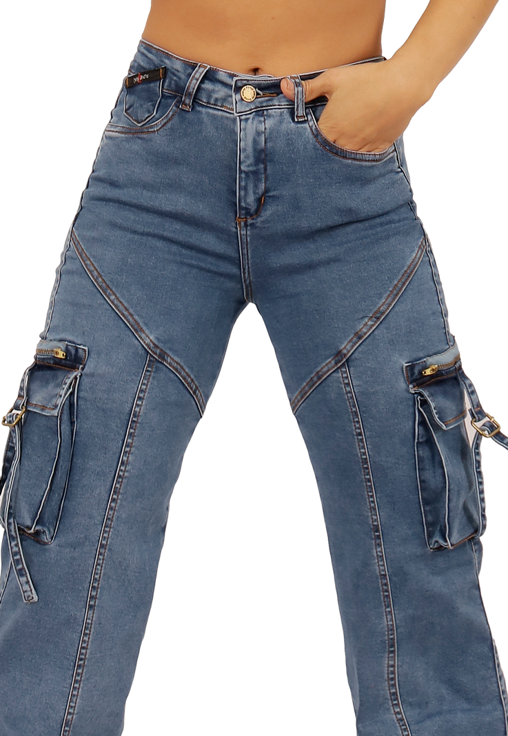JEANS CARGO CELESTE MUJER JE3711C-2