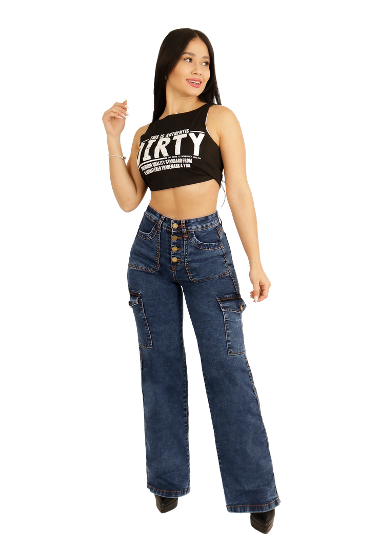 JEANS AZUL CARGO MUJER JE3678A-0
