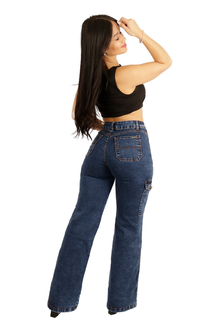 JEANS AZUL CARGO MUJER JE3678A-1