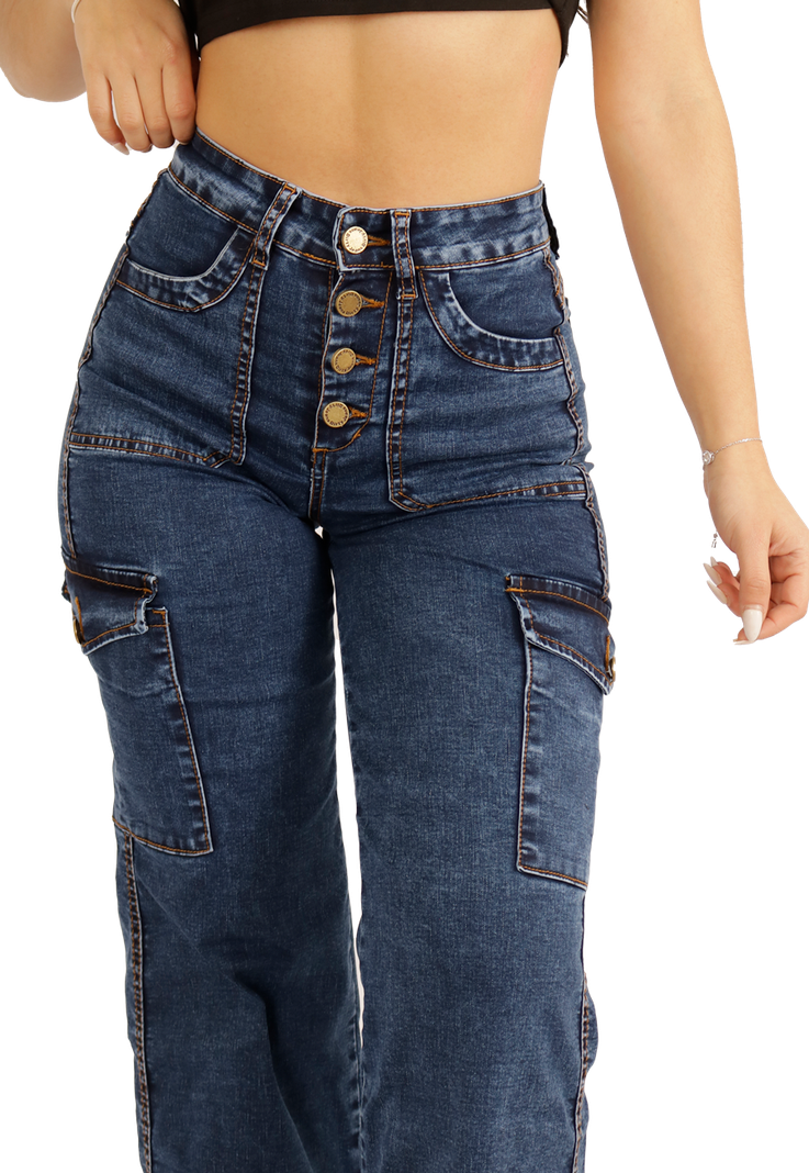 JEANS AZUL CARGO MUJER JE3678A-2