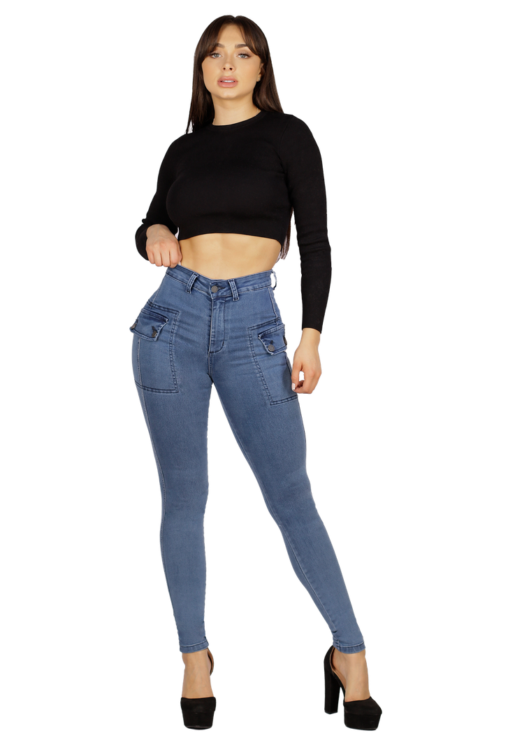 Jeans Celeste Pitillo Cargo Mujer-0