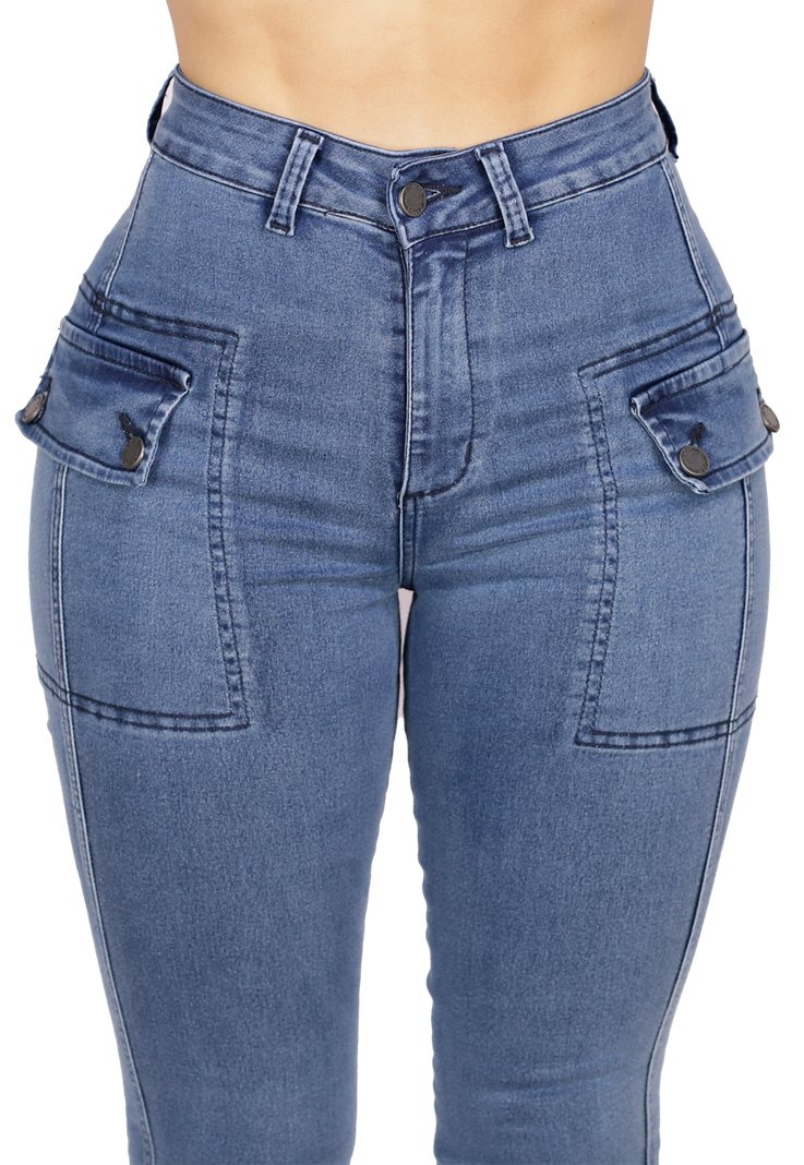 Jeans Celeste Pitillo Cargo Mujer-2