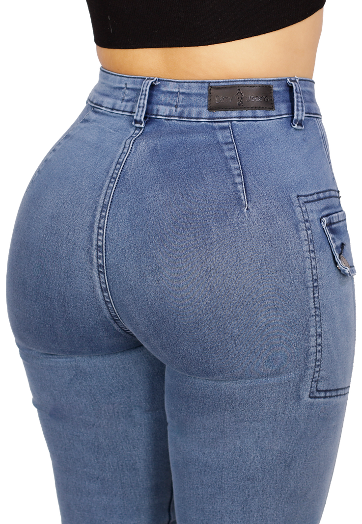 Jeans Celeste Pitillo Cargo Mujer-3