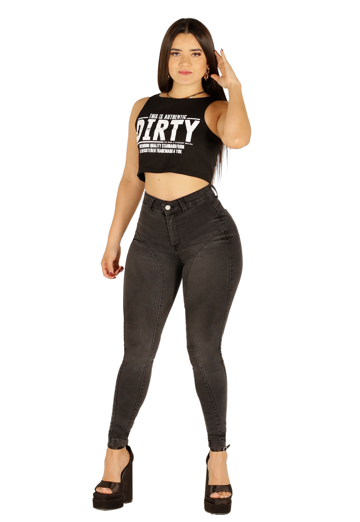 Jeans Skinny Gris Medio Mujer Dirty-0