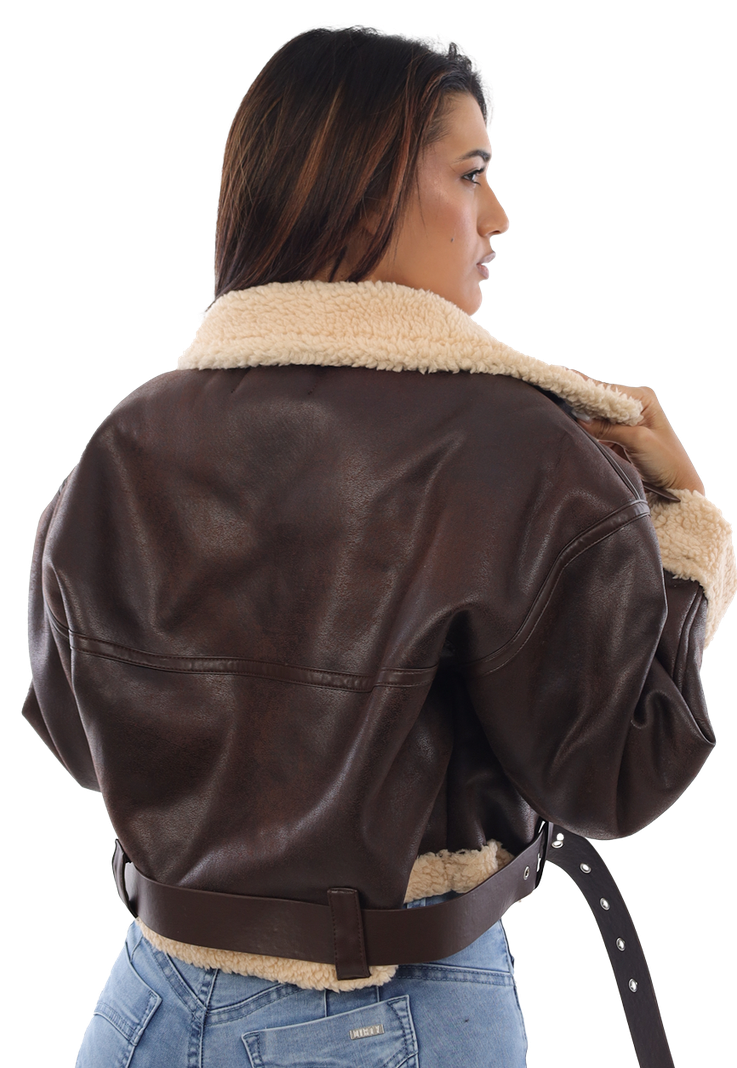 CHAQUETA MUJER ECO CUERO Y CHIPORRO CH3605CA-1