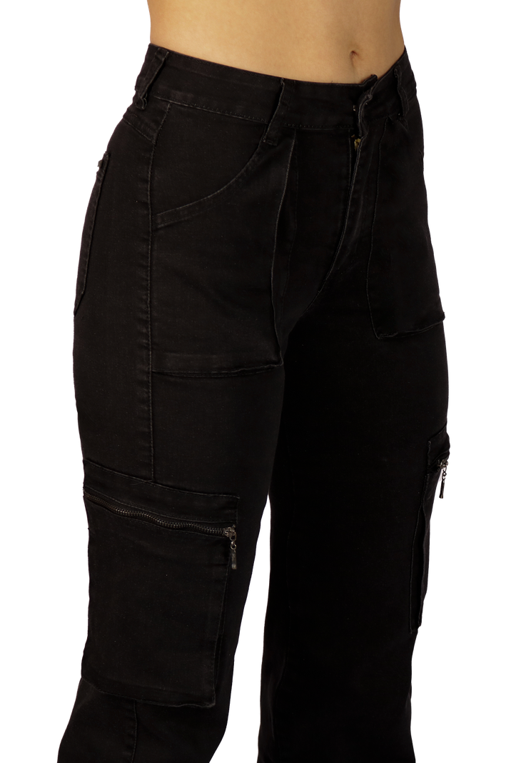 Jeans Cargo Recto Negro Mujer-2