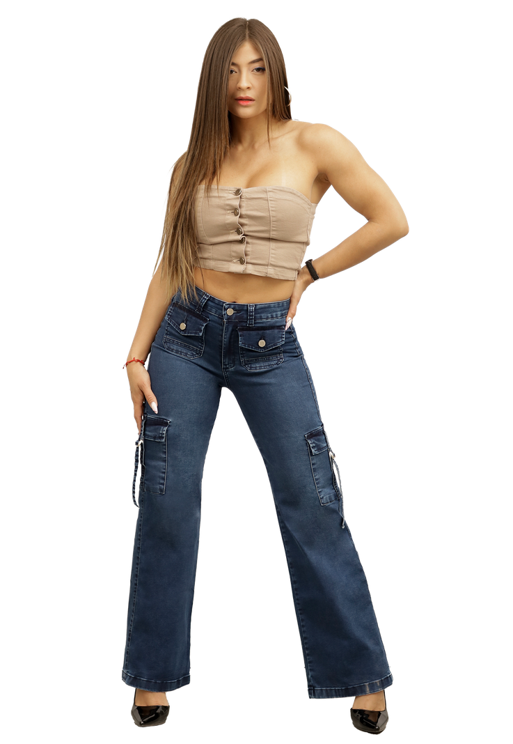 JEANS CARGO RECTO AZUL MUJER JE3743A-0