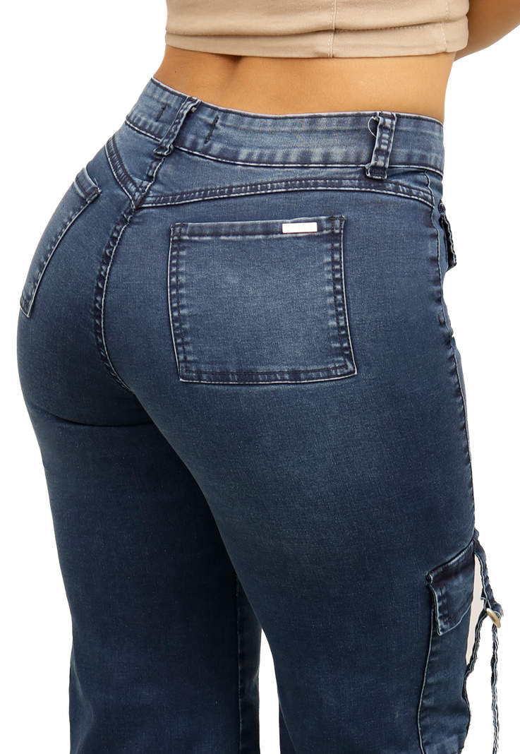 JEANS CARGO RECTO AZUL MUJER JE3743A-3