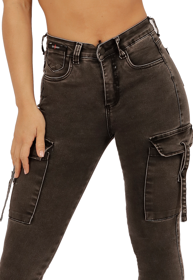 JEANS CARGO PITILLO NEGRO MUJER JE3701N-2