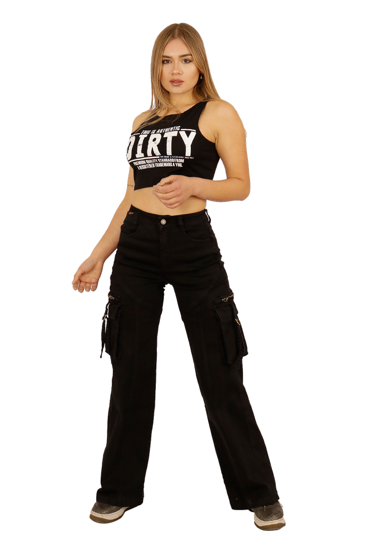 JEANS CARGO NEGRO MUJER JE3711N-0