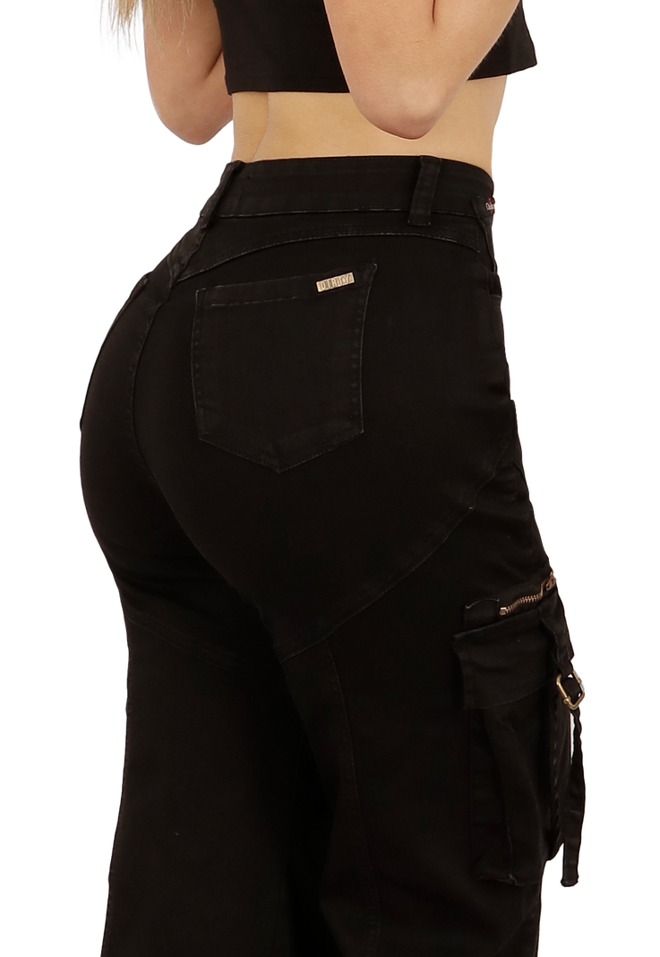 JEANS CARGO NEGRO MUJER JE3711N-3