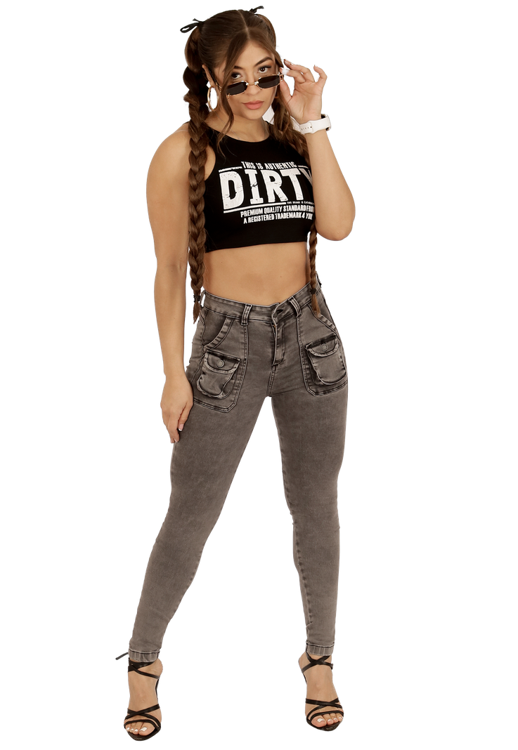 JEANS CARGO PITILLO GRIS  MUJER JE3710G-0