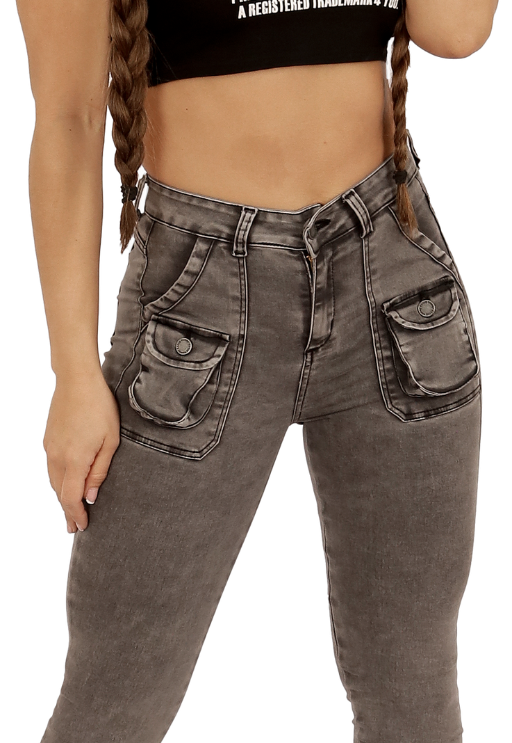 JEANS CARGO PITILLO GRIS  MUJER JE3710G-2