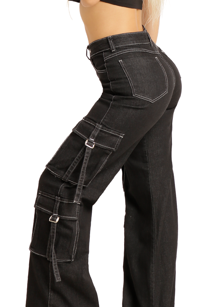 Jeans Cargo doble bolsillo Azul de Mujer -3