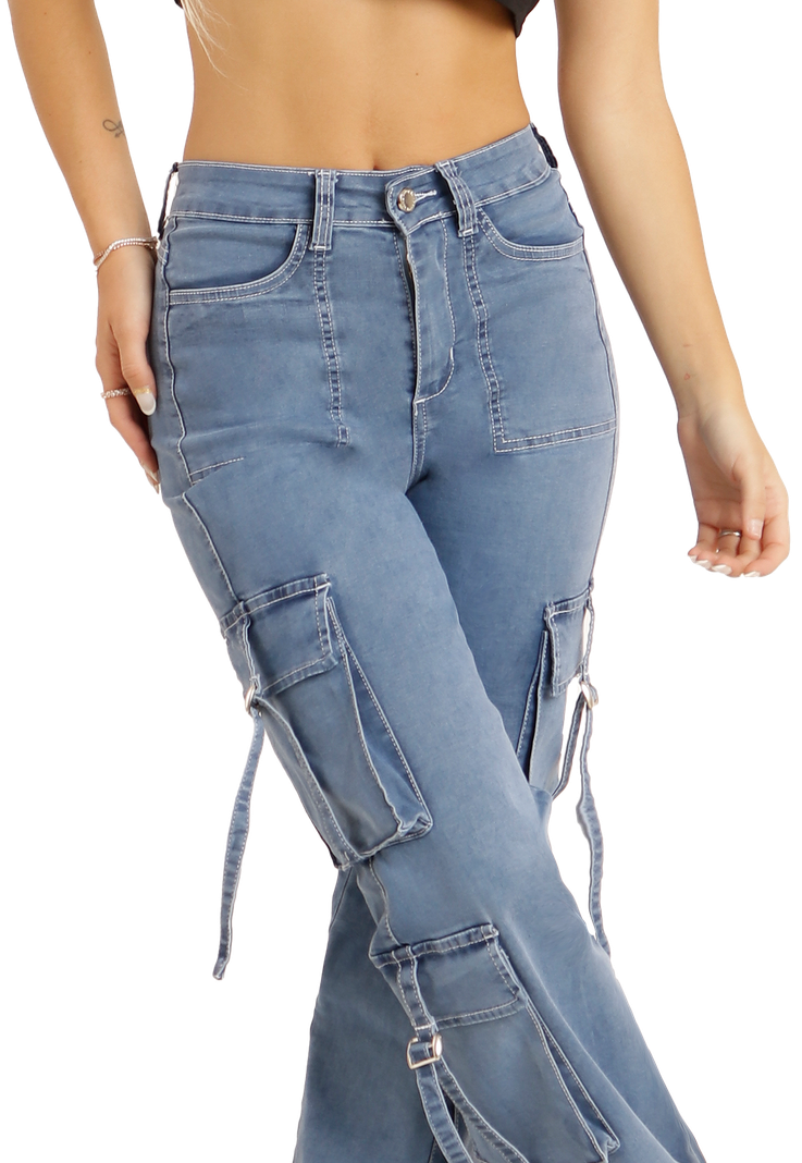 Jeans Cargo Celeste Mujer Dirty-2