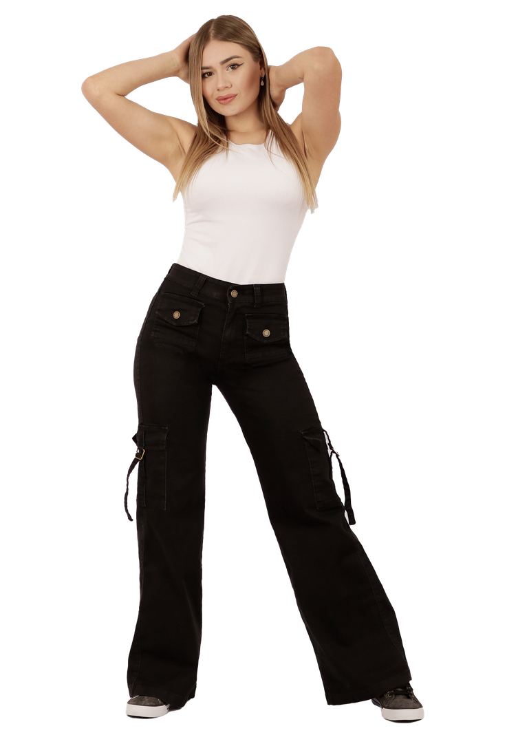 JEANS CARGO NEGRO MUJER JE3743N-0