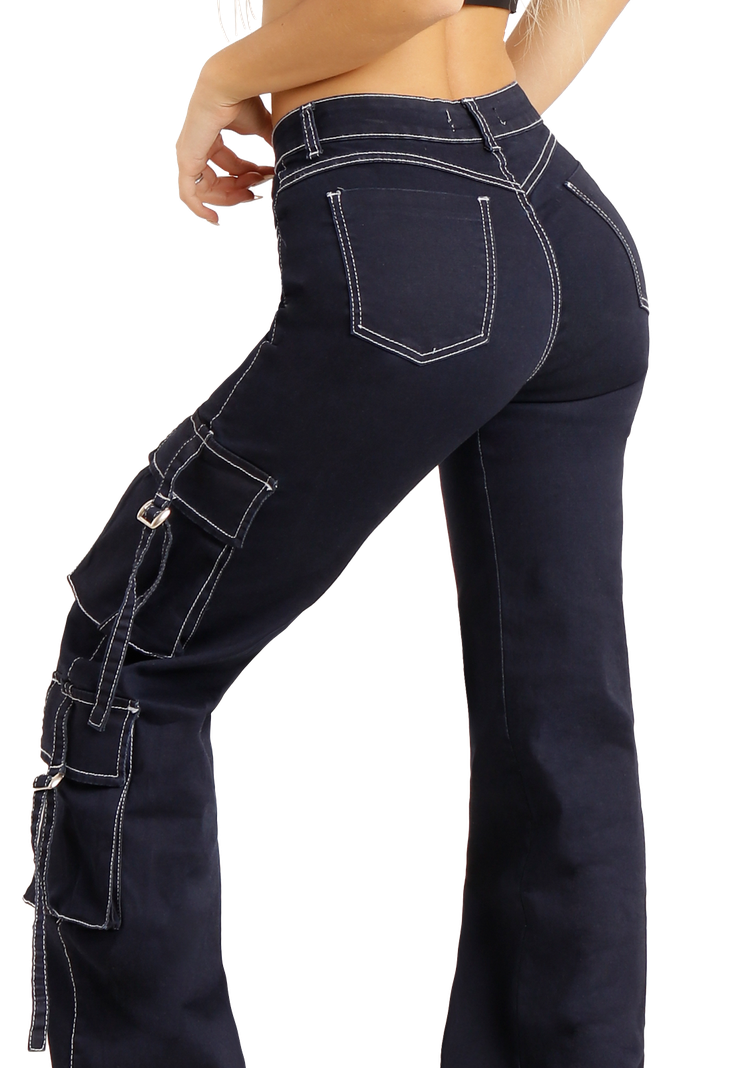 Jeans Cargo de doble bolsillo Azul Mujer-3